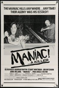 1p558 MANIAC 1sh '77 Oliver Reed, Deborah Raffin, he kills anywhere!