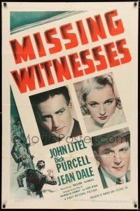 1p588 MISSING WITNESSES 1sh '37 William Clemens, close-ups of John Litel, Dick Purcell, Jean Dale!