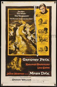 1p590 MOBY DICK 1sh '56 John Huston, great art of Gregory Peck & the giant whale!