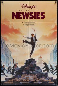 1p623 NEWSIES DS 1sh '92 Disney newsboy Christian Bale, great art by John Alvin!