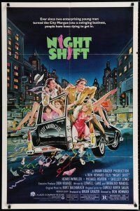 1p627 NIGHT SHIFT 1sh '82 Michael Keaton, Henry Winkler, sexy girls in hearse art by Mike Hobson!