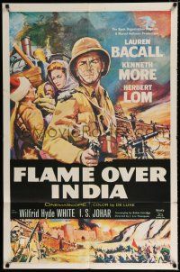 1p631 NORTH WEST FRONTIER 1sh '60 Lauren Bacall & soldier Kenneth More, Flame Over India!