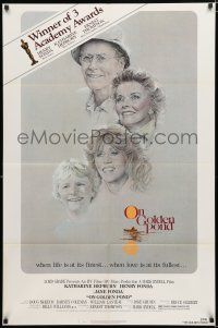 1p638 ON GOLDEN POND awards 1sh '81 art of Hepburn, Henry Fonda, and Jane Fonda by C.D. de Mar!
