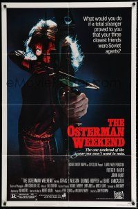 1p642 OSTERMAN WEEKEND 1sh '83 typical Sam Peckinpah, cool close up of woman w/bow & arrow!