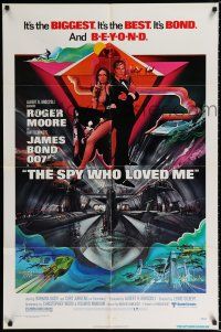 1p804 SPY WHO LOVED ME 1sh '77 cool art of Roger Moore as James Bond by Bob Peak!