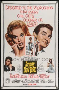 1p835 SUNDAY IN NEW YORK 1sh '64 art of Rod Taylor propositioning sexy Jane Fonda!