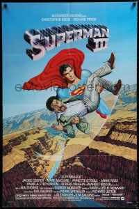 1p840 SUPERMAN III 1sh '83 art of Reeve flying w/Richard Pryor by L. Salk!