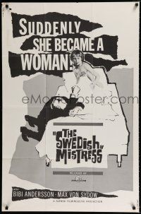 1p846 SWEDISH MISTRESS 1sh '64 cool image & art of sexy Bibi Andersson naked in bed, Max Von Sydow