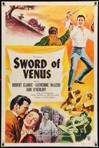 1p853 SWORD OF VENUS style A 1sh '53 Robert Clarke as the Son of Monte Cristo, getting revenge!