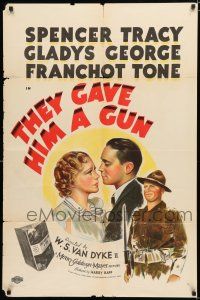 1p880 THEY GAVE HIM A GUN style D 1sh '37 pretty Gladys George, Spencer Tracy & Franchot Tone!
