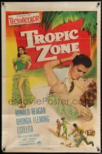1p915 TROPIC ZONE 1sh '53 art of Ronald Reagan romancing Rhonda Fleming + sexy Estelita!