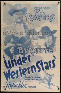 1p927 UNDER WESTERN STARS 1sh R40s first Roy Rogers, Smiley Burnette!