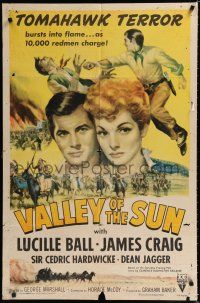 1p934 VALLEY OF THE SUN 1sh R53 art of Lucille Ball & cowboy James Craig, Tomahawk Terror!