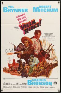 1p944 VILLA RIDES 1sh '68 art of Yul Brynner as Pancho & Robert Mitchum, Bronson, Sam Peckinpah!