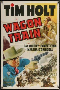 1p950 WAGON TRAIN 1sh '40 cowboy Tim Holt & pretty Martha O'Driscoll, western action art!