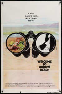 1p962 WELCOME TO ARROW BEACH 1sh '74 cool art of binoculars with sexy girl & hand w/meat cleaver!
