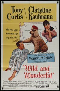 1p976 WILD & WONDERFUL 1sh '64 wacky image of Tony Curtis, Christine Kaufmann, & Monsieur Cognac!