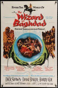 1p983 WIZARD OF BAGHDAD 1sh '60 great image of Dick Shawn in sexy Arabian harem!