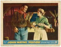 1r645 HONDO LC #1 '53 3-D, John Wayne hands pistol to pretty Geraldine Page!