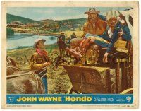 1r646 HONDO LC #6 '53 3-D, John Wayne & Ward Bond help wounded soldier down from stagecoach!