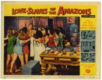 1r717 LOVE-SLAVES OF THE AMAZONS LC #5 '57 sexy barely-dressed female natives fighting over man!