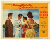 1r721 MAGNIFICENT OBSESSION LC #6 '54 Jane Wyman holding hands with Rock Hudson on beach!