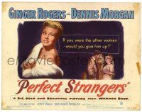 1r290 PERFECT STRANGERS TC '50 artwork of pretty Ginger Rogers + smoking with Dennis Morgan!