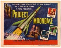 1r309 PROJECT MOONBASE TC '53 Robert Heinlein, cool art of rocket ship + wacky astronauts!