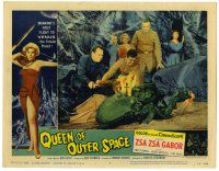1r830 QUEEN OF OUTER SPACE LC #1 '58 pretty Zsa Zsa Gabor watches the men burn the monster!