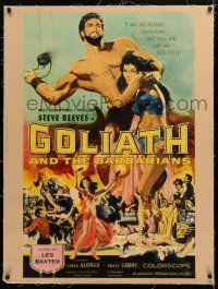 1s075 GOLIATH & THE BARBARIANS linen 30x40 '59 marvelous art of Steve Reeves & sexy Chelo Alonso!