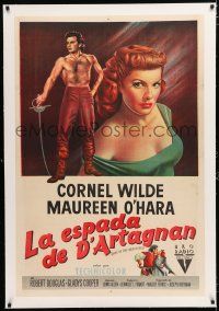1s143 AT SWORD'S POINT linen Argentinean '52 Cornel Wilde & Maureen O'Hara, Sons of the Musketeers!