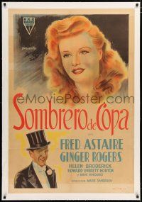 1s161 TOP HAT linen Argentinean '36 wonderful art of Fred Astaire & Ginger Rogers, Irving Berlin!