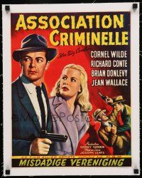 1s230 BIG COMBO linen Belgian '55 different art of Cornel Wilde & Jean Wallace, classic film noir!