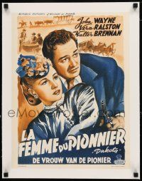 1s235 DAKOTA linen Belgian 1950 different Wik art of John Wayne & pretty Vera Ralston!