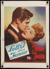 1s256 LETTER FROM AN UNKNOWN WOMAN linen Belgian '48 romantic c/u of Joan Fontaine & Louis Jourdan!