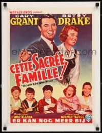 1s268 ROOM FOR ONE MORE linen Belgian '52 great artwork of Cary Grant, Betsy Drake & kids!