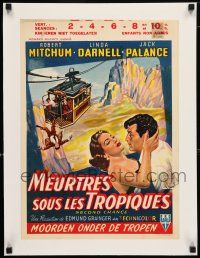 1s270 SECOND CHANCE linen Belgian '54 art of Robert Mitchum, sexy Linda Darnell & cable car!
