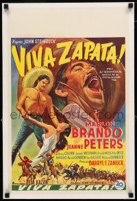 1s284 VIVA ZAPATA linen Belgian '52 Brando, Peters, Quinn, John Steinbeck, cool different art!