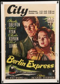 1s076 BERLIN EXPRESS linen Dutch '48 art of Merle Oberon & Robert Ryan, directed by Jacques Tourneur