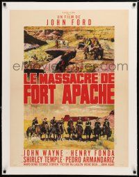 1s199 FORT APACHE linen French 23x32 R60s John Wayne & John Ford, cool different art by Jean Mascii!