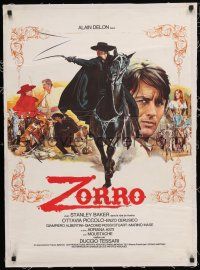 1s210 ZORRO linen French 23x32 '76 art of masked hero Alain Delon on horseback w/whip!