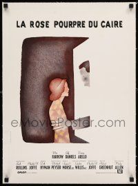 1s217 PURPLE ROSE OF CAIRO linen French 15x21 '85 Woody Allen, cool artwork by Jean-Michel Folon!