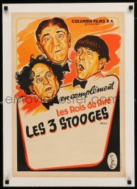 1s218 THREE STOOGES linen French 15x21 '50s great art of Moe, Larry & Shemp by Joseph Koutachy!