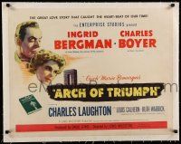 1s027 ARCH OF TRIUMPH linen style A 1/2sh '47 Ingrid Bergman, Charles Boyer, by Erich Maria Remarque