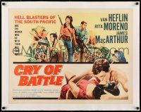 1s034 CRY OF BATTLE linen 1/2sh '63 Van Heflin, Rita Moreno & James MacArthur in the South Pacific!
