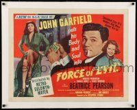 1s050 FORCE OF EVIL linen style B 1/2sh '48 cool image of smoking John Garfield & sexy Marie Windsor