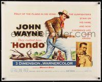 1s053 HONDO linen 1/2sh '53 3-D gunfighter John Wayne has the heat of the plains in his veins!