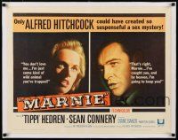 1s059 MARNIE linen 1/2sh '64 different split image of Sean Connery & Tippi Hedren, Alfred Hitchcock