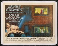 1s026 REAR WINDOW linen style A 1/2sh '54 Alfred Hitchcock, art of Jimmy Stewart & Grace Kelly!