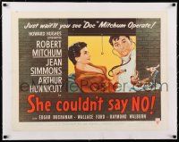 1s064 SHE COULDN'T SAY NO linen style A 1/2sh '54 sexy short-haired Jean Simmons, Dr. Robert Mitchum